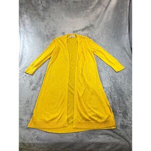 Kasper Cardigan Women's Medium Open Front Long Duster Yellow Sweater